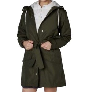 HELLY HANSEN Forrest Night Green Hooded Belted Lyness Rain Coat Women’s Small